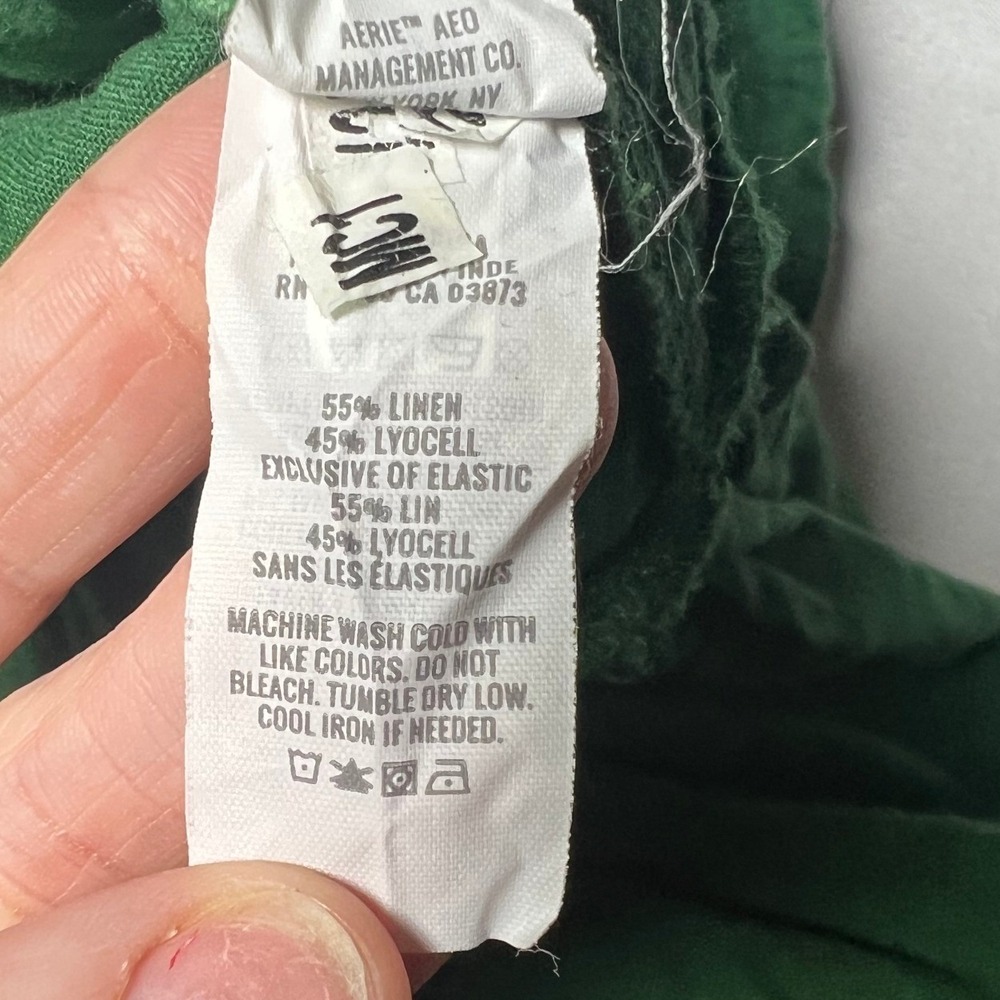Aerie Green Linen Blend Strapless Maxi Dress Bow Front Smocked‎ Back XS - Picture 5 of 6